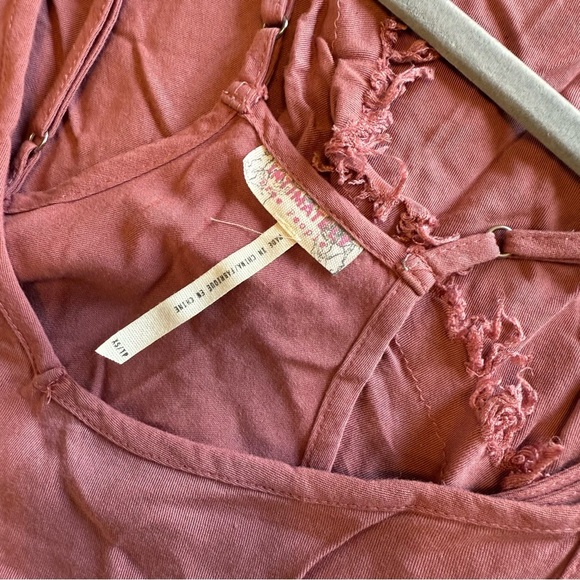 Free People Tattered Up Slip Dress Mauve Pink XS Flowy Boho Distressed Fringe - Picture 6 of 9